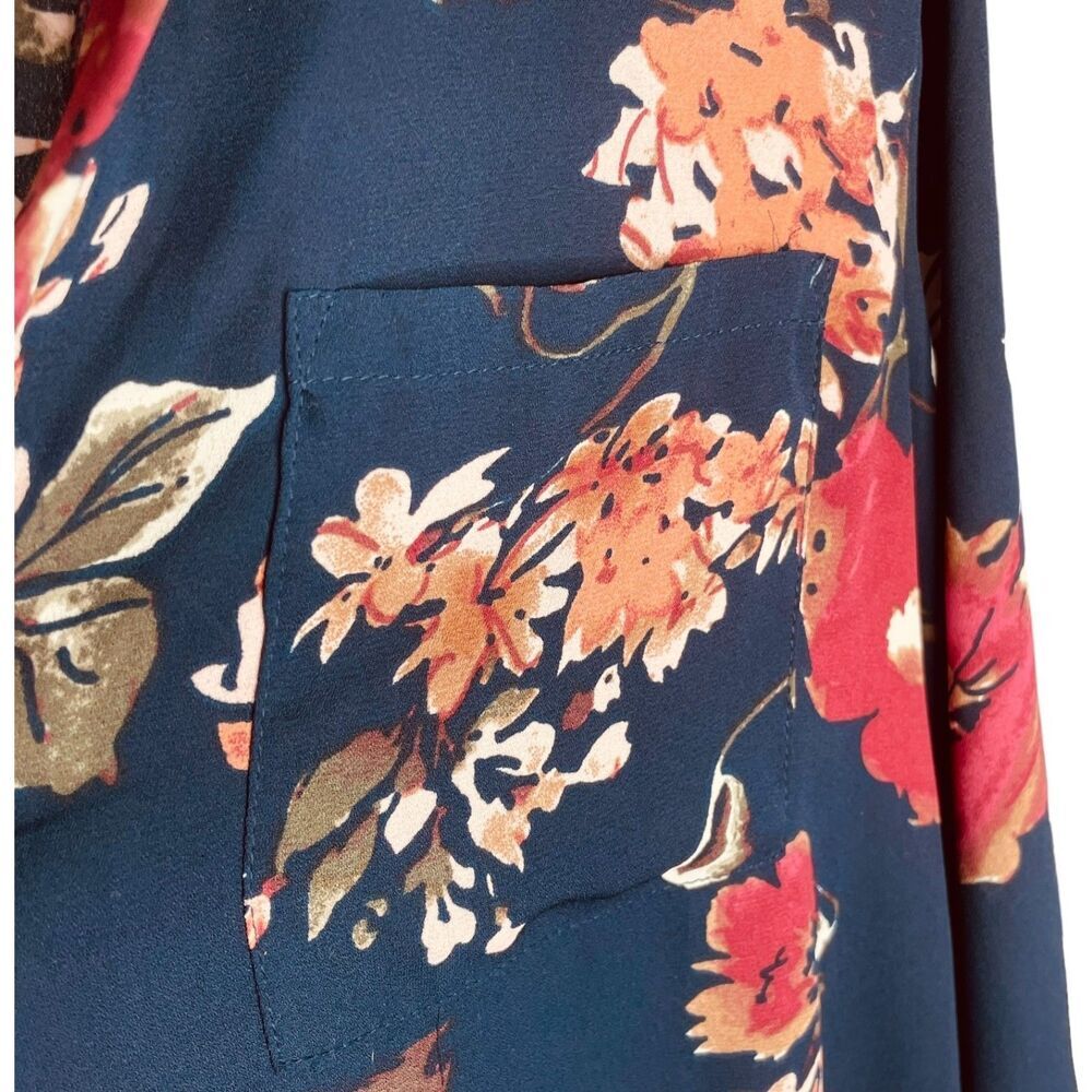 Lara | Navy Floral Print V-Neck Long Sleeve Blouse Size M | EUC - Picture 8 of 13